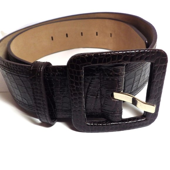 Ann Taylor Genuine Leather Belt Wide Dark Brown Moc Croc Medium - Picture 2 of 5